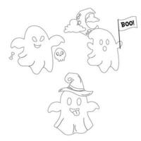 Halloween outline ghost character. Ghost in different poses vector