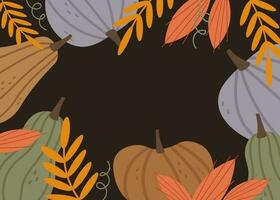 Autumn template with pumpkins and autumn plants vector illustration for banner, greeting card, polygraph, label. Background for Thanksgiving Day,  Halloween and autumn holidays. Design element