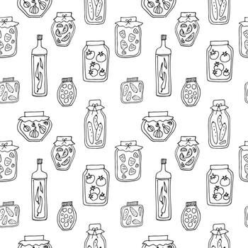 hecho en casa pepinillos sin costura modelo vector ilustración mano dibujado repetido antecedentes. estacional Cocinando comida concepto, diseño elemento para fondo, plantilla, imprimir, bandera, web, tela.