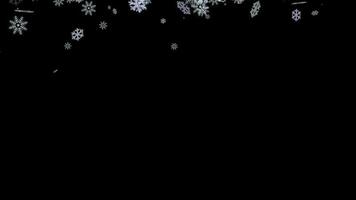 3d copos de nieve que cae y hilado animación en negro antecedentes video