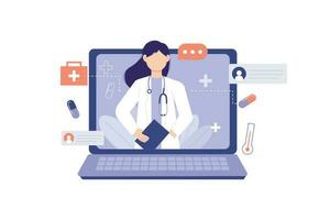 Online medical health consultation service with doctor vector illustration