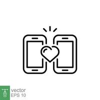 en línea Fechado icono. sencillo contorno estilo. móvil teléfono con amor corazón, largo distancia relación concepto. Delgado línea símbolo. vector ilustración aislado en blanco antecedentes. eps 10