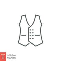 Waistcoat icon. Simple outline style. Fashion vest, office man suite, technical drawing of garment concept. Thin line symbol. Vector illustration isolated on white background. Editable stroke EPS 10.