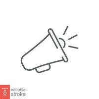 Megaphone icon. Simple outline style. Announce, bullhorn, loudspeaker, noise, loud, propaganda concept. Thin line symbol. Vector illustration isolated on white background. Editable stroke EPS 10.