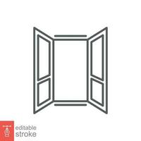 abrió ventana icono. sencillo contorno estilo. casa, hogar, cuadrado marco ventana con vaso, arquitectura concepto. Delgado línea símbolo. vector ilustración aislado en blanco antecedentes. editable carrera eps 10