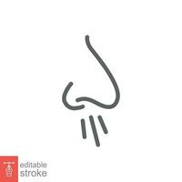 Runny nose icon. Simple outline style. Allergy, congestion, rhinitis, Allergic flu, human nasal concept. Thin line symbol. Vector illustration isolated on white background. Editable stroke EPS 10.