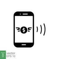 en línea pago con teléfono inteligente icono. sencillo sólido estilo. digital pago con teléfono, tecnología concepto. negro silueta, glifo símbolo. vector ilustración aislado en blanco antecedentes. eps 10