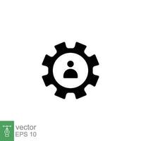 Profile setting icon. Simple solid style. User sign with cog, man, people, circle, technology concept. Black silhouette, glyph symbol. Vector illustration isolated on white background. EPS 10.