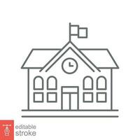 School building icon. Simple outline style. Campus, college, university, schoolhouse, education concept. Thin line symbol. Vector illustration isolated on white background. Editable stroke EPS 10.