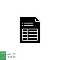 Sheet file document icon. Simple solid style. Spread sheet paper, computer office concept. Black silhouette, glyph symbol. Vector illustration isolated on white background. EPS 10.