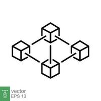 Blockchain structure icon. Simple outline style. 3d cube, square, transaction network, technology concept. Thin line symbol. Vector illustration isolated on white background. EPS 10.