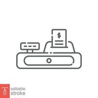 Cash register icon. Simple outline style. Cashier, money, pay, payment counter, shop, business concept. Thin line symbol. Vector illustration isolated on white background. Editable stroke EPS 10.