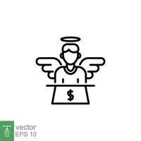 Angel investor icon. Simple outline style. Business investment, man with wings with dollar sign concept. Thin line symbol. Vector illustration isolated on white background. EPS 10.