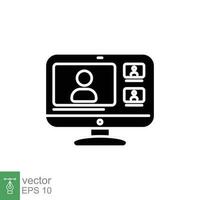 Virtual meeting icon. Simple solid style. Webcast, remote office, video conference, technology contact. Black silhouette, glyph symbol. Vector illustration isolated on white background. EPS 10.