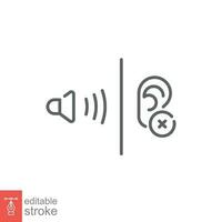 Soundproofing icon. Simple outline style. Insulation, sound, noise, barrier, human ear, isolation concept. Thin line symbol. Vector illustration isolated on white background. Editable stroke EPS 10.