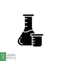 Chemistry beakers icon. Simple solid style. Erlenmeyer flask, lab test tube, catalyst, chemical glass concept. Black silhouette, glyph symbol. Vector illustration isolated on white background. EPS 10.