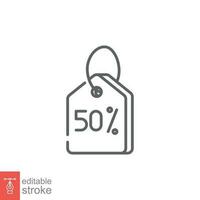 Discount tag icon. Simple outline style. Special offer label 50 percent off sale price tag business concept. Thin line symbol. Vector illustration isolated on white background. Editable stroke EPS 10.