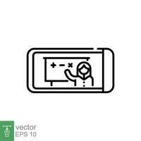 Mobile learning icon. Simple outline style. Woman teacher tutoring on phone screen, modern course, technology concept. Thin line symbol. Vector illustration isolated on white background. EPS 10.