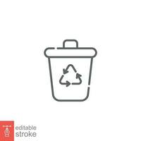 Trash can icon. Simple outline style. Recycle bin, box, delete, natural, organic, eco, conservation concept. Thin line symbol. Vector illustration isolated on white background. Editable stroke EPS 10.