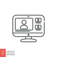 Virtual meeting icon. Simple outline style. Webcast, remote office, video conference, technology concept. Thin line symbol. Vector illustration isolated on white background. Editable stroke EPS 10.