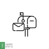 correo caja icono. sencillo contorno estilo. enviar caja con papel sobre, antiguo, retro, comunicación concepto. Delgado línea símbolo. vector ilustración aislado en blanco antecedentes. eps 10