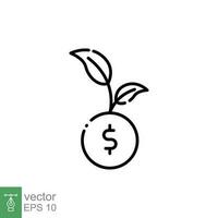 Financial growth icon. Simple outline style. Money, tree, plant, leaf, growing, finance, business concept. Thin line symbol. Vector illustration isolated on white background. EPS 10.