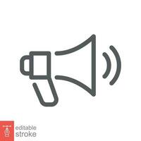 Megaphone icon. Simple outline style. Horn speaker, loud, scream, loudspeaker, marketing, business concept. Thin line symbol. Vector illustration isolated on white background. Editable stroke EPS 10.