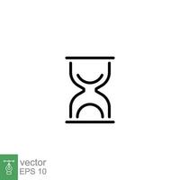 Hourglass timer icon. Simple outline style. Sandglass, wait, sand, clock, watch, old, vintage, time running concept. Thin line symbol. Vector illustration isolated on white background. EPS 10.