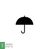 Umbrella icon. Simple solid style. Rain protection, open umbrella with handle, accessory, security concept. Black silhouette, glyph symbol. Vector illustration isolated on white background. EPS 10.