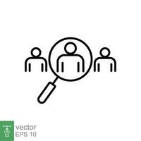 Search job vacancy icon. Simple outline style. Recruit people, find human resource, magnifier, business concept. Thin line symbol. Vector illustration isolated on white background. EPS 10.