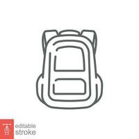 mochila icono. sencillo contorno estilo. colegio bolsa, estudiante bolsa para la escuela, mochila, viaje mochila concepto. Delgado línea símbolo. vector ilustración aislado en blanco antecedentes. editable carrera eps 10