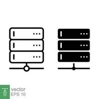 Server icon. Simple outline and solid style. Computer data, storage, hosting, cloud, digital, technology concept. Thin line, glyph symbol. Vector illustration isolated on white background. EPS 10.