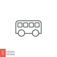 Bus icon. Simple outline style. School bus, road trip car, travel vehicle, transportation concept. Thin line symbol. Vector illustration isolated on white background. Editable stroke EPS 10.