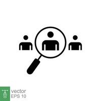 Search job vacancy icon. Simple solid style. Recruit people, find human resource, magnifier, business concept. Black silhouette, glyph symbol. Vector illustration isolated on white background. EPS 10.