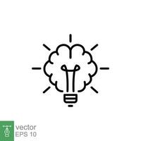 Brain light bulb icon. Simple outline style. Lightbulb, human psychology, education, solution, creative concept. Thin line symbol. Vector illustration isolated on white background. EPS 10.