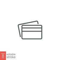Credit card icon. Simple outline style. Two cards on top of each other, debit, bank, payment concept. Thin line symbol. Vector illustration isolated on white background. Editable stroke EPS 10.