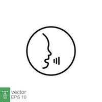 Voice recognition icon. Simple outline style. Speak control, mobile phone with sound wave, smart device concept. Thin line symbol. Vector illustration isolated on white background. EPS 10.