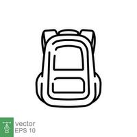 Backpack icon. Simple outline style. School bag, student schoolbag, knapsack, travel backpack concept. Thin line symbol. Vector illustration isolated on white background. EPS 10.