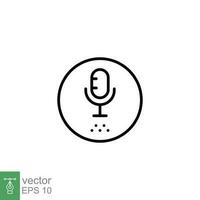 Voice recognition icon. Simple outline style. Speak control, mobile phone with sound wave, smart device concept. Thin line symbol. Vector illustration isolated on white background. EPS 10.