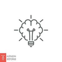 Brain light bulb icon. Simple outline style. Lightbulb, education, solution, creative, innovation concept. Thin line symbol. Vector illustration isolated on white background. Editable stroke EPS 10.