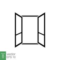 abrió ventana icono. sencillo sólido estilo. casa, hogar, cuadrado marco ventana con vaso, arquitectura concepto. negro silueta, glifo símbolo. vector ilustración aislado en blanco antecedentes. eps 10