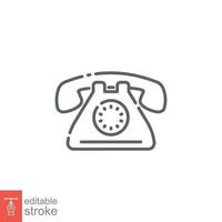 Vintage office phone icon. Simple outline style. Old, retro, classic, helpline, hotline, technology concept. Thin line symbol. Vector illustration isolated on white background. Editable stroke EPS 10.