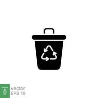 Trash can icon. Simple solid style. Recycle bin, box, delete, natural, organic, eco, conservation concept. Black silhouette, glyph symbol. Vector illustration isolated on white background. EPS 10.