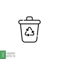 Trash can icon. Simple outline style. Recycle bin, box, delete, natural, organic, eco, conservation concept. Thin line symbol. Vector illustration isolated on white background. EPS 10.