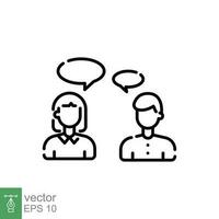 personas hablando icono. sencillo contorno estilo. hablar, hablar, hombre, mujer, pareja, conversación, discutir concepto. Delgado línea símbolo. vector ilustración aislado en blanco antecedentes. eps 10