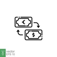 Currency exchange icon. Simple outline style. Insulation, sound, noise, barrier, human ear, acoustic, isolation concept. Thin line symbol. Vector illustration isolated on white background. EPS 10.