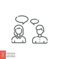 People talking icon. Simple outline style. Talk, speak, man, woman, couple, conversation, discuss concept. Thin line symbol. Vector illustration isolated on white background. Editable stroke EPS 10.