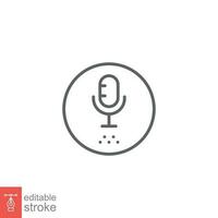 Voice recognition icon. Simple outline style. Speak control, mobile, smart phone with sound wave concept. Thin line symbol. Vector illustration isolated on white background. Editable stroke EPS 10.