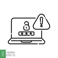 Password phishing icon. Simple outline style. Laptop hack, ransomware, fraud, scam, information steal, technology concept. Thin line symbol. Vector illustration isolated on white background. EPS 10.