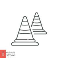 Road cone icon. Simple outline style. Construction, work safety, street security, two plastic cone concept. Thin line symbol. Vector illustration isolated on white background. Editable stroke EPS 10.